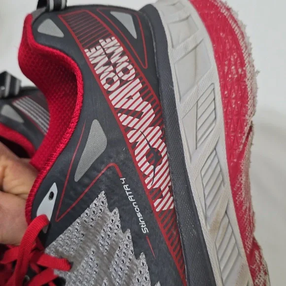 Hoka Red and Gray Running Shoes 10